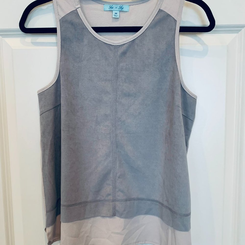 She + Sky Gray Faux Suede Tank